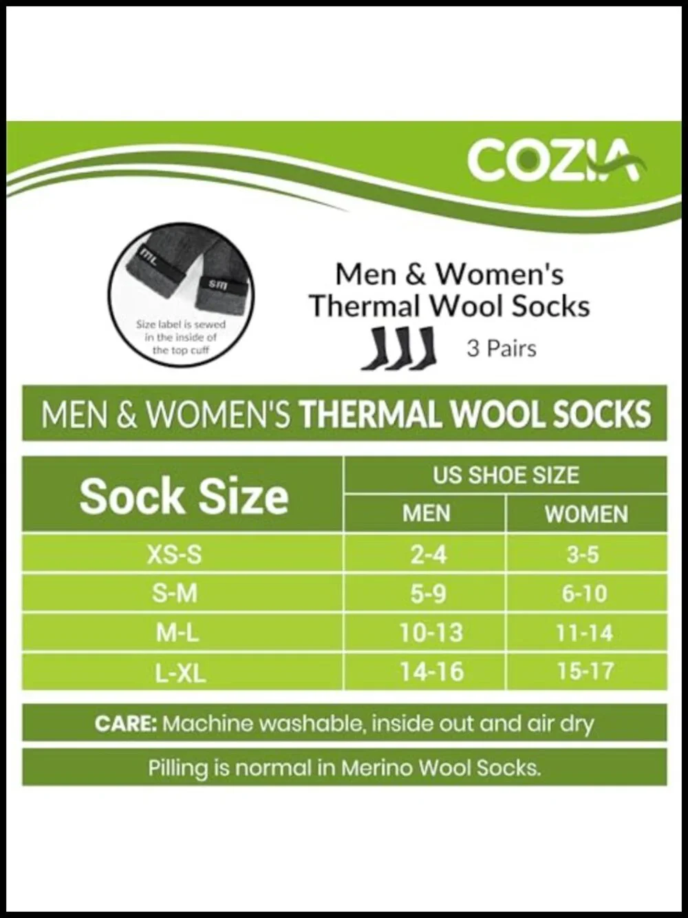 Merino Wool Socks 3 Pairs Winter Thermal Warm Hiking Crew Cushioned Unisex
